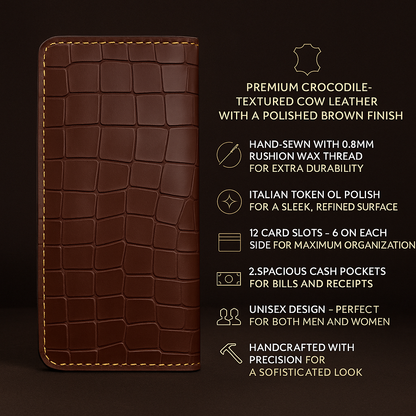 🔥 MAJESTIC CHESTNUT – NAWAL CROCODILE LEATHER LONG WALLET